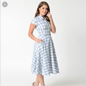 Unique Vintage 1950s Blue Gingham Dress